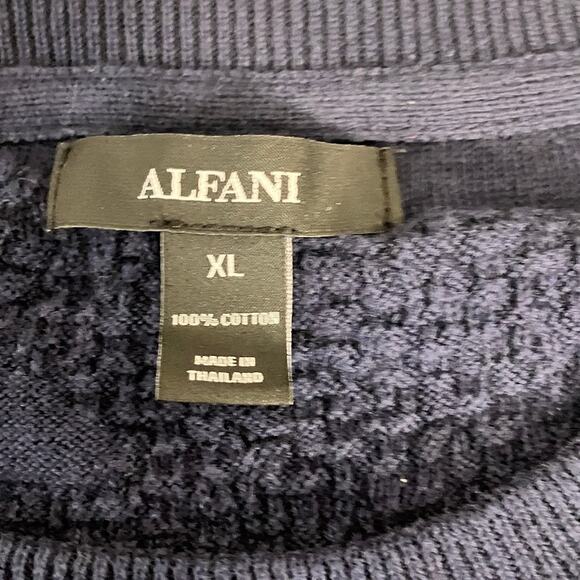 ALFANI Textured Crew Neck Long Sleeve Cotton Sweater Navy Blue Mens Size XL - Picture 2 of 5